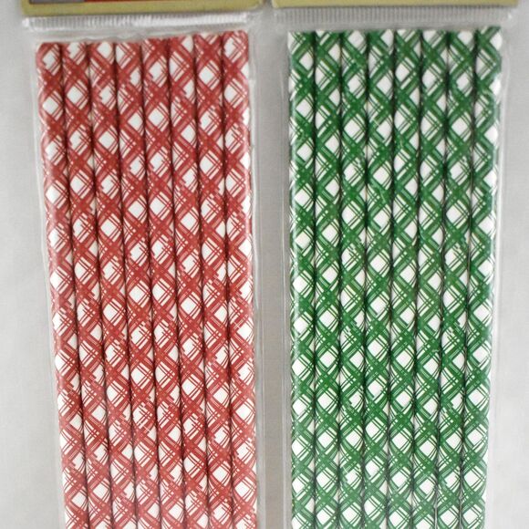 Spode Paper Straws Christmas Red & Green Plaid Holiday 2 Packs x 8 Count - Picture 3 of 4